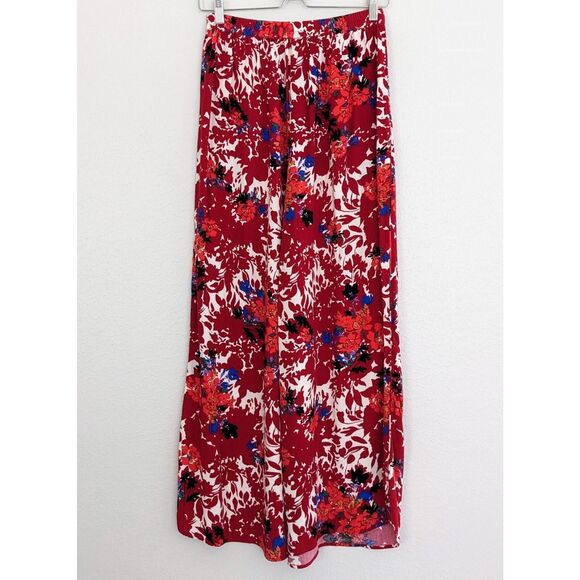 Free People Late Night Sleep Wide Leg Pants Floral Elastic Waist XS Red Blue - Picture 2 of 5